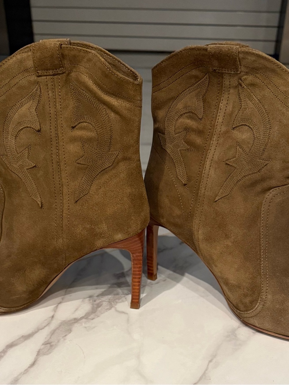 ba&sh Olive Suede Western-Inspired Ankle Booties